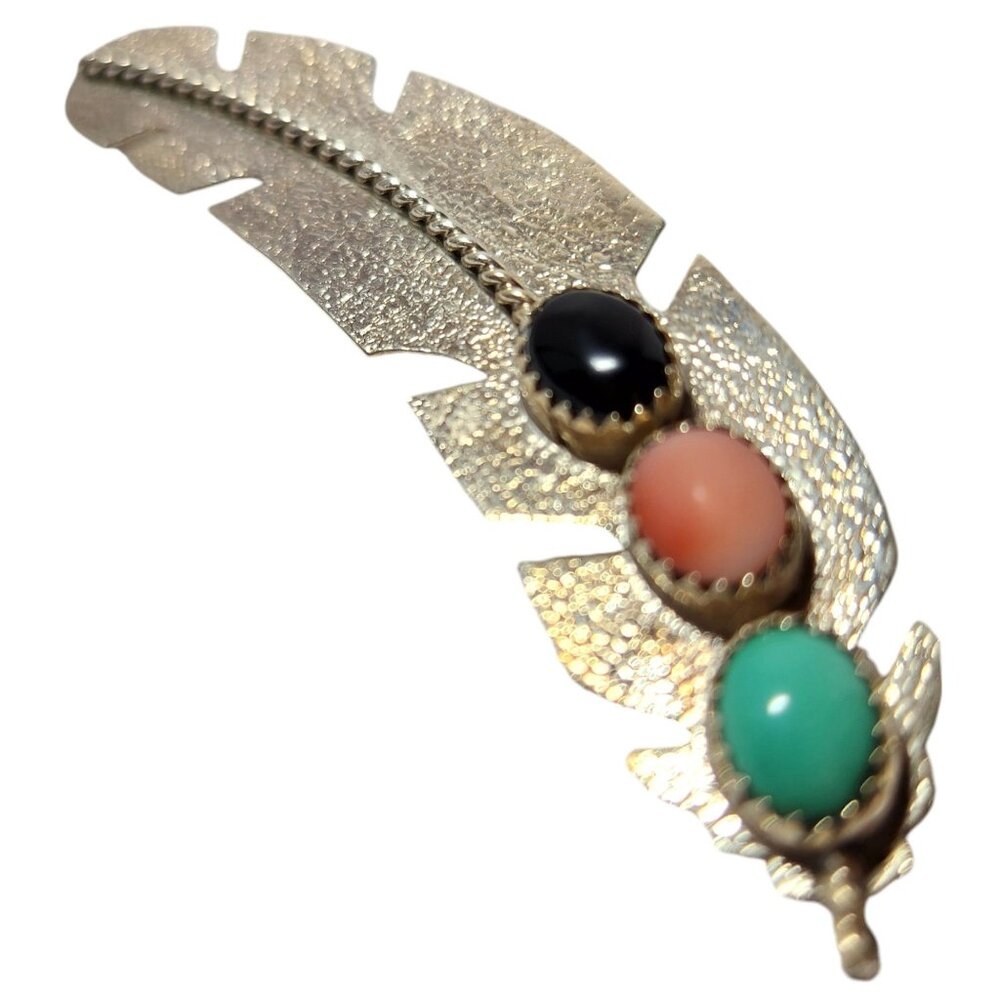 Vintage Navajo Sterling Silver Feather Brooch by Native American Artist W Begay